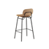 High bar stool with terra safari leather seat and powder-coated steel frame with backrest and footrest.