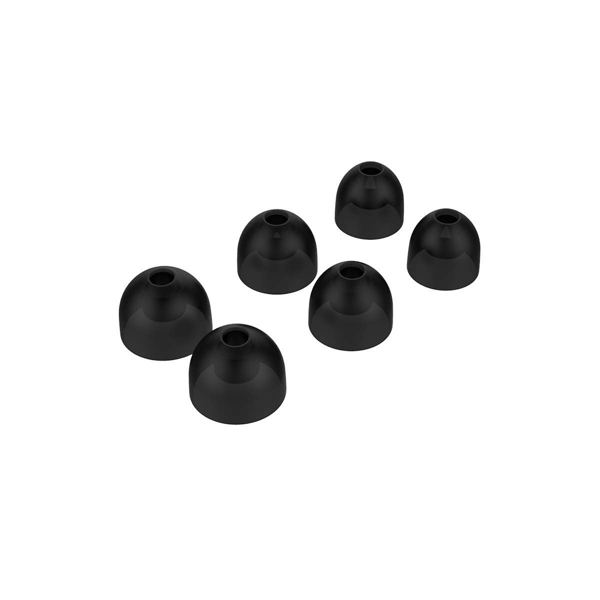 Set of three Onyx-colored silicone eartips for ROCKit earbuds in small, medium, and large sizes.