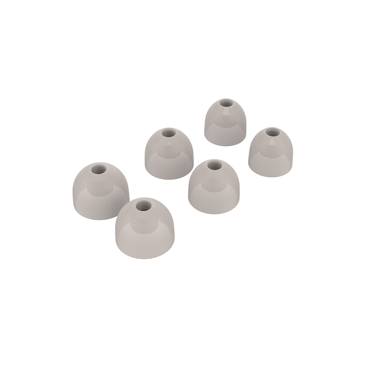 Pearl-colored silicone eartips for ROCKit earbuds in small, medium, and large sizes.