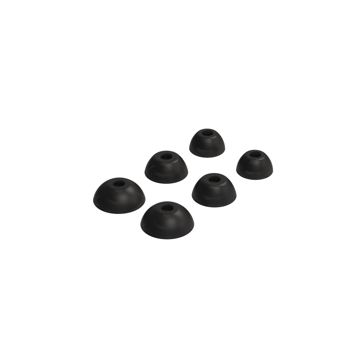 Set of black silicone eartips for ROCKit X earbuds in small, medium, and large sizes.