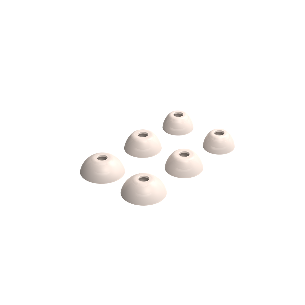 Pearl-colored silicone eartips for ROCKit X earbuds in small, medium, and large sizes.