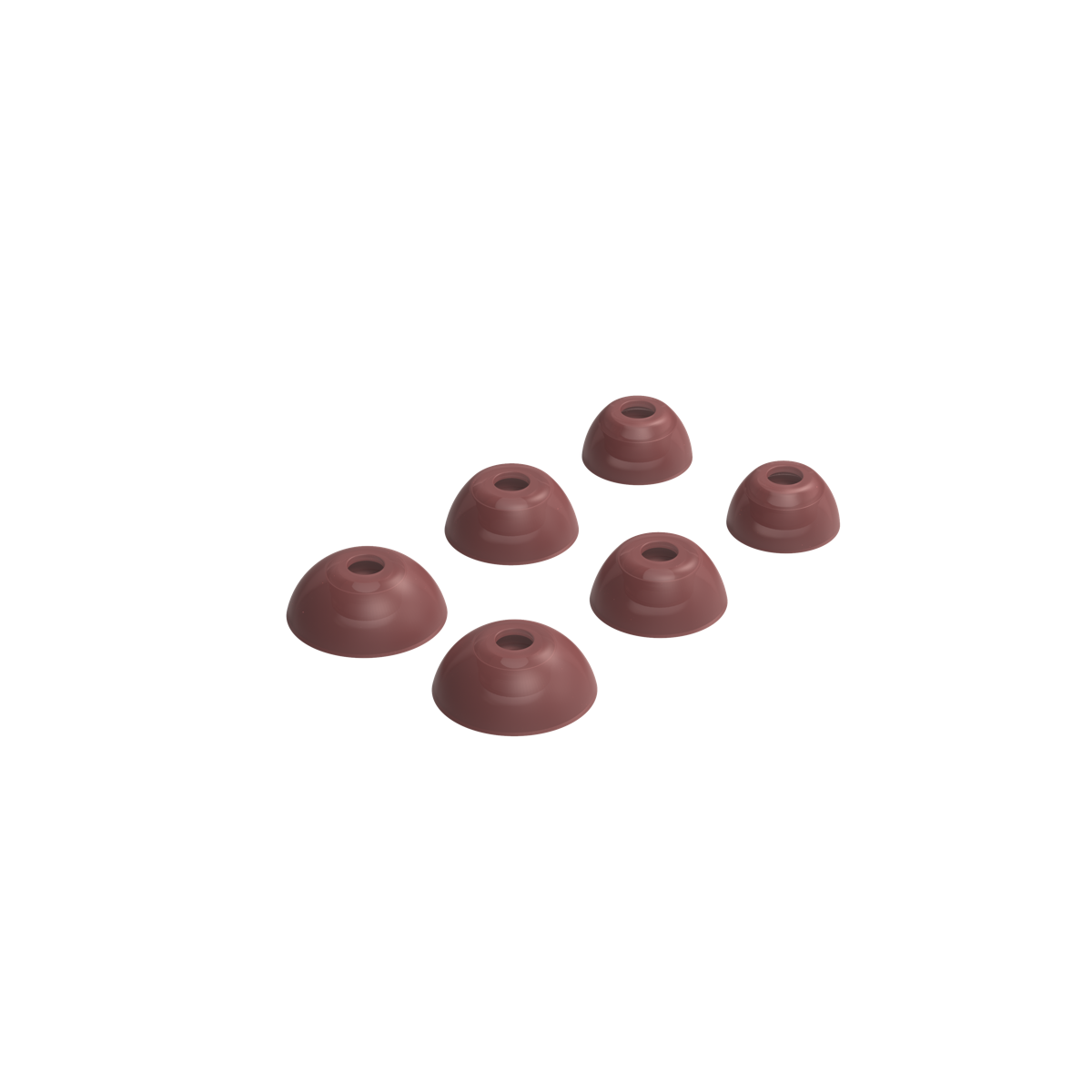 Ruby red silicone eartips for ROCKit X earbuds in small, medium, and large sizes.