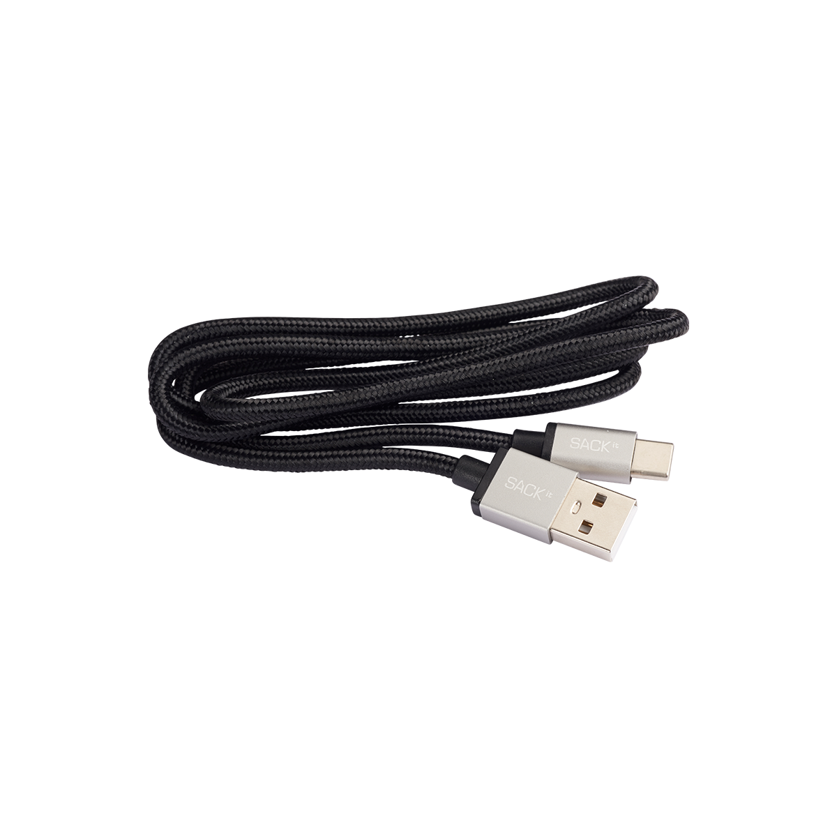 Black braided USB-C charger cable with USB-A connector for sackit speakers and other compatible devices 1 m long
