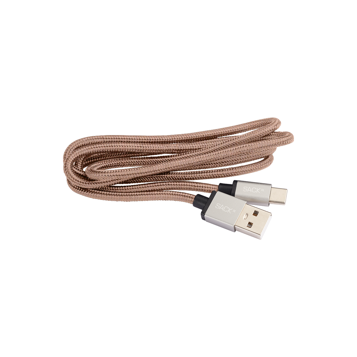 Rose-colored USB-C charger cable with 1 meter length for WOOFit speakers and compatible devices.