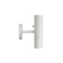 White aluminum Expo Wall light with slim cylindrical design and round base mounted on white background