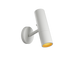 White aluminum Expo Wall light with slim cylindrical shape and round base mounted on a wall.