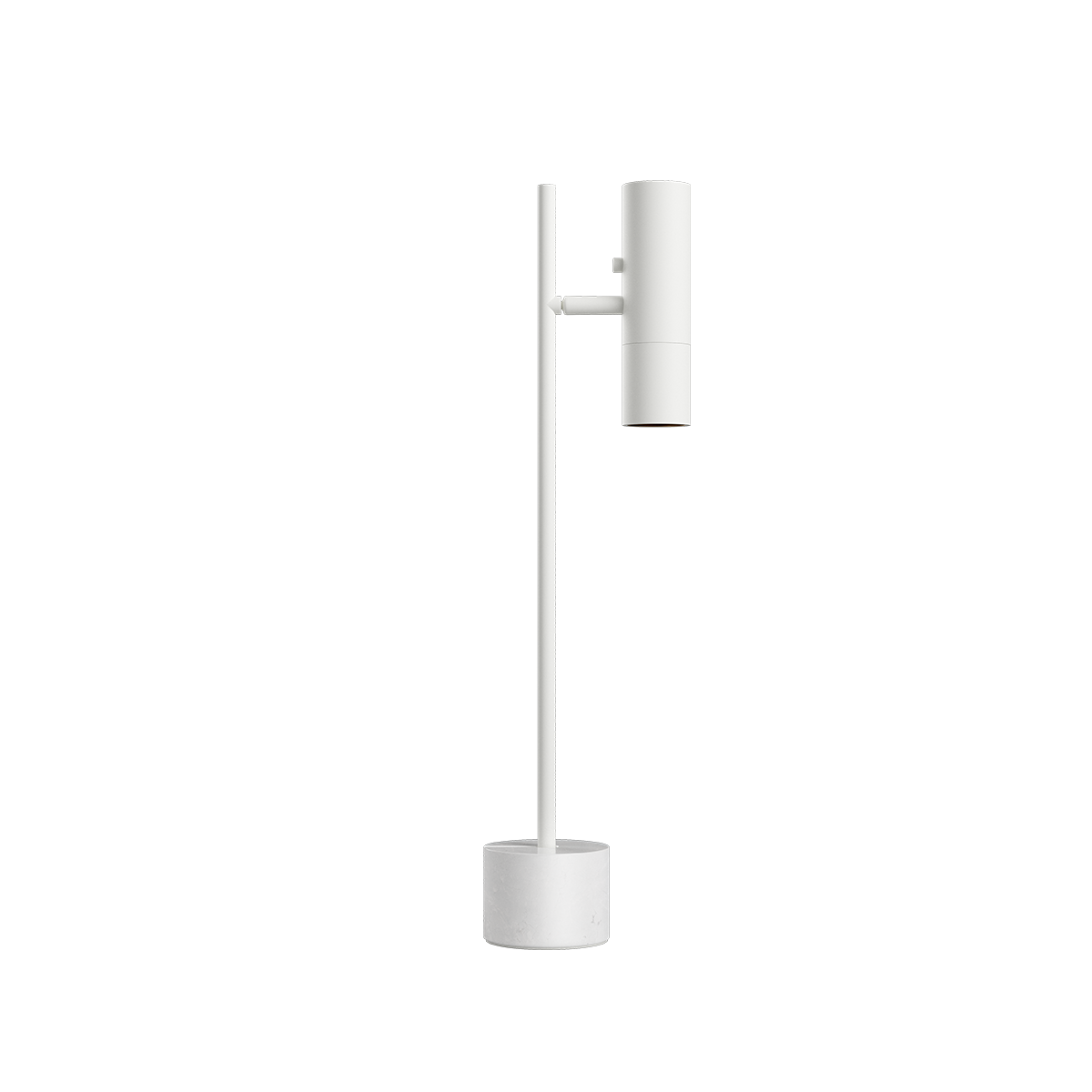 White Expo Table lamp with aluminum body and polished marble base on a white background
