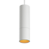 White aluminum Expo Pendant light with slim cylindrical design and long white cord.