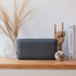 Move 150 Bluetooth speaker in steel color with Fiord fabric and leather details on a white background