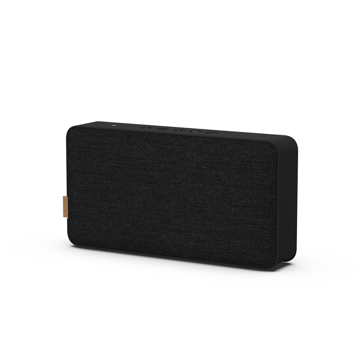 Black Move 150 Bluetooth speaker with Fiord fabric front panel and leather details.