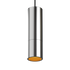 Polished aluminum Expo Pendant light with slim cylindrical design and long black cord