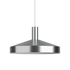 Round pendant light with perforated top and kinked edge, made of polished aluminum.