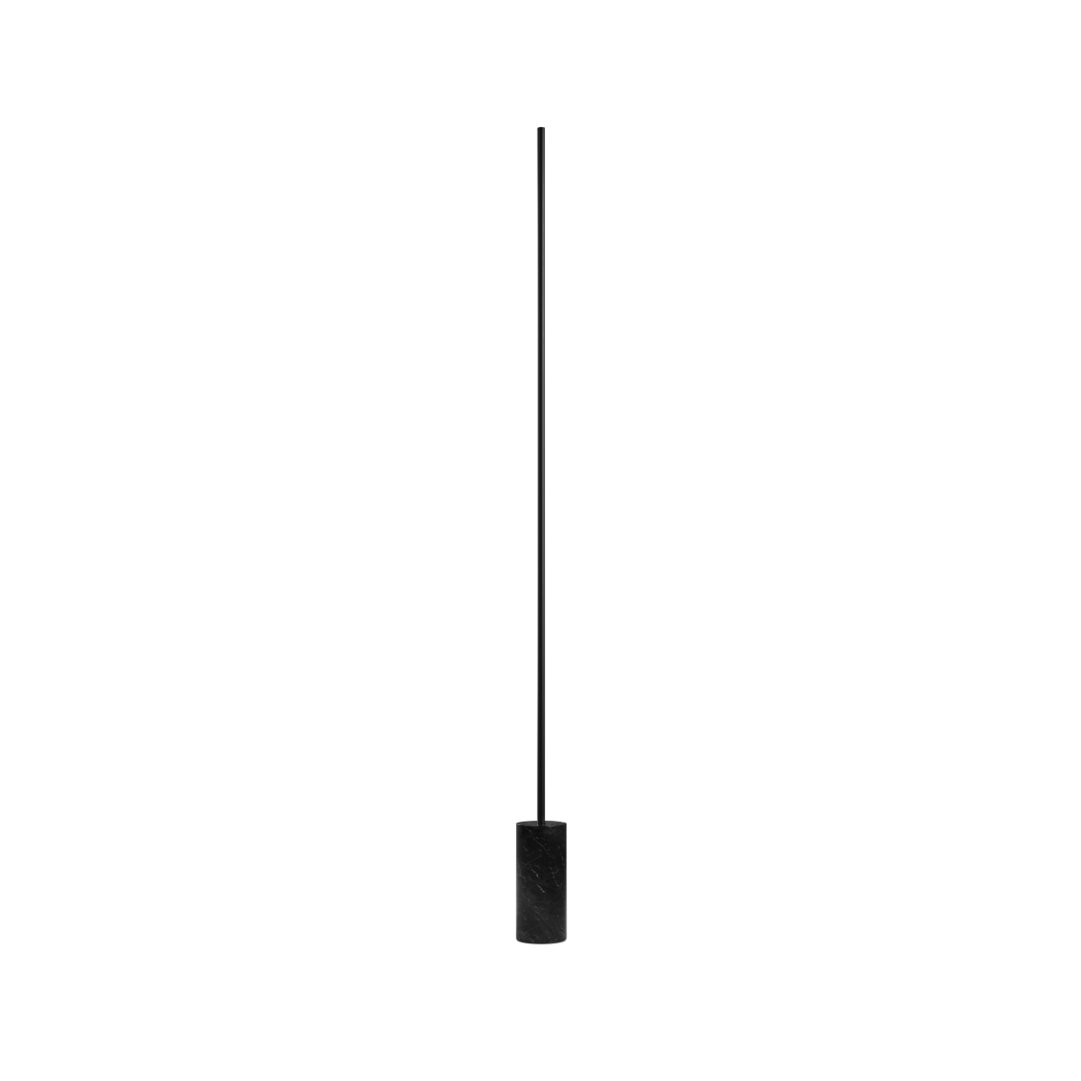 Black SACKit Expo 185 floor lamp with slim aluminum profile and marble base, featuring vertical frosted LED strip light.