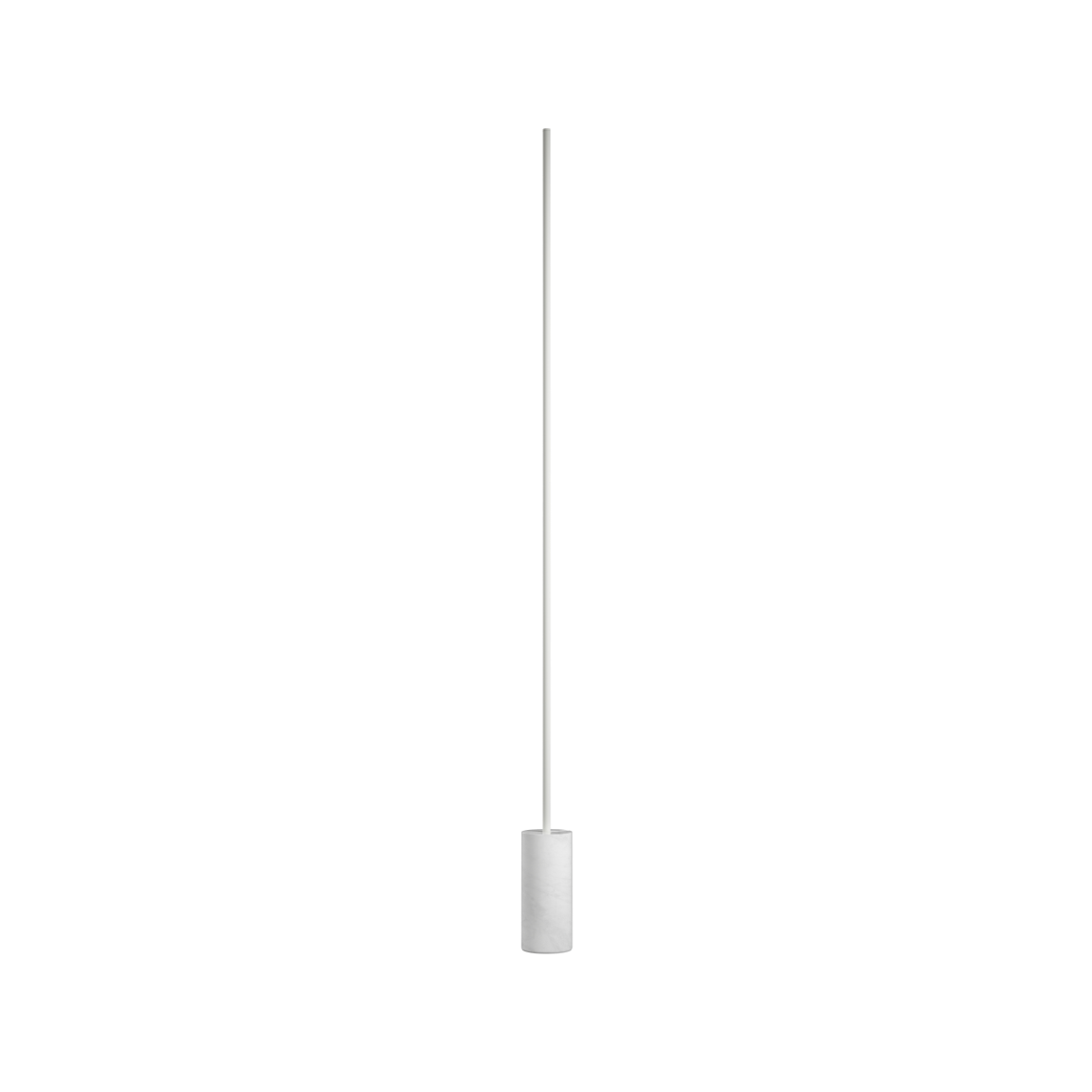 White SACKit Expo 185 floor lamp with slim aluminum profile and marble base, vertical frosted LED strip light