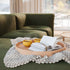 Round Nordic Serving Tray in natural oak veneer with subtle handles and a raised rim on a white background