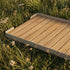 Square taupe teak and aluminum outdoor tray designed to fit Soft Sofa Outdoor Pouf.