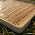 Square taupe teak and aluminum outdoor tray designed for Soft Sofa Outdoor Pouf.