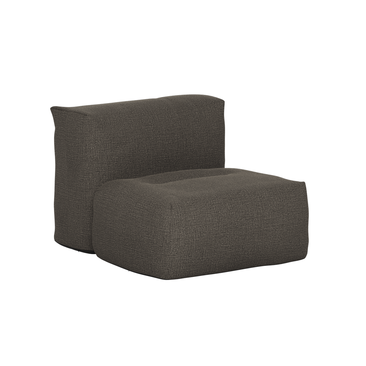Dark charcoal outdoor sofa seat module with a soft rounded shape and supportive backrest designed for comfortable Nordic outdoor living by sackit