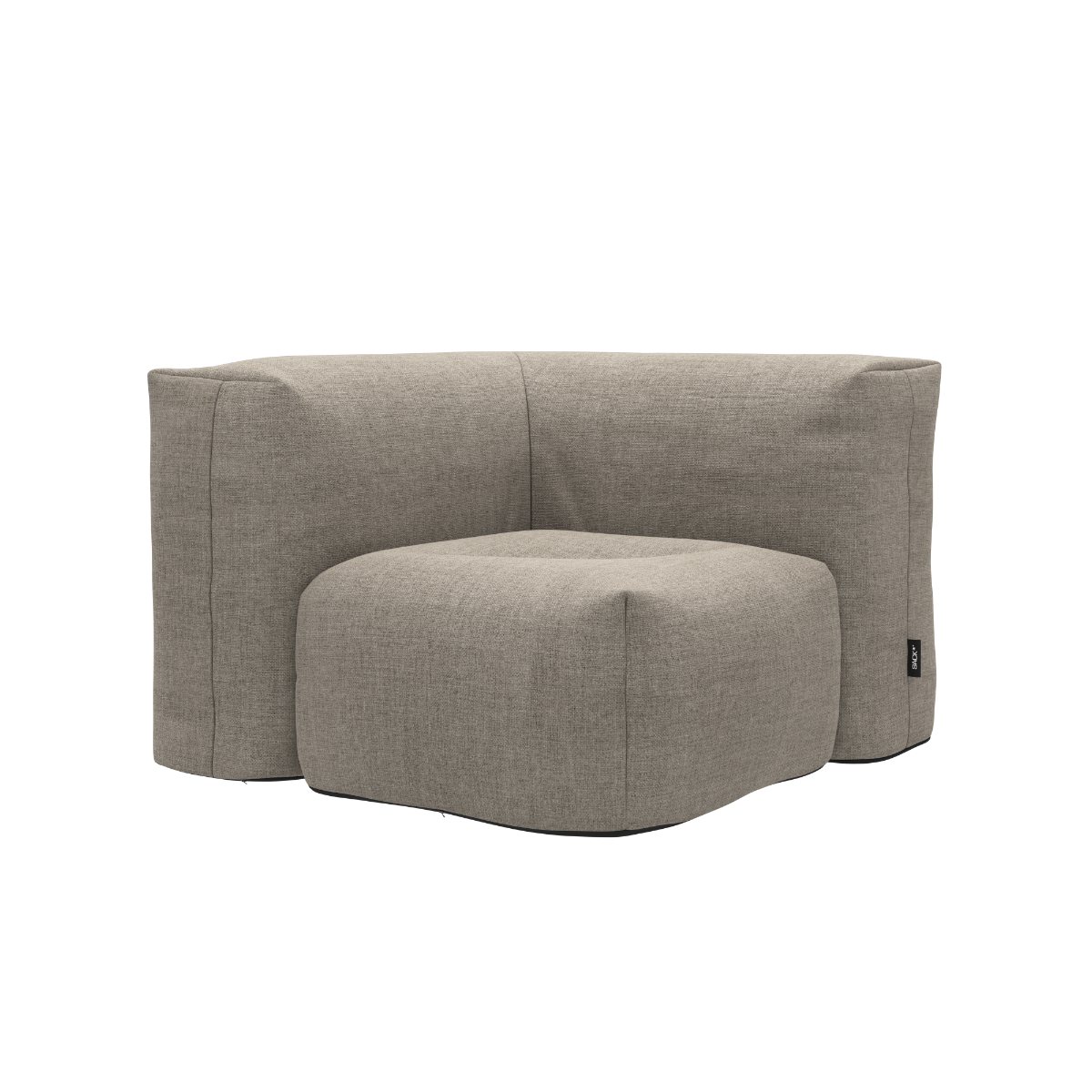 Soft Sofa Outdoor corner sofa in Kirra Sand fabric with soft, rounded cushions and low profile.