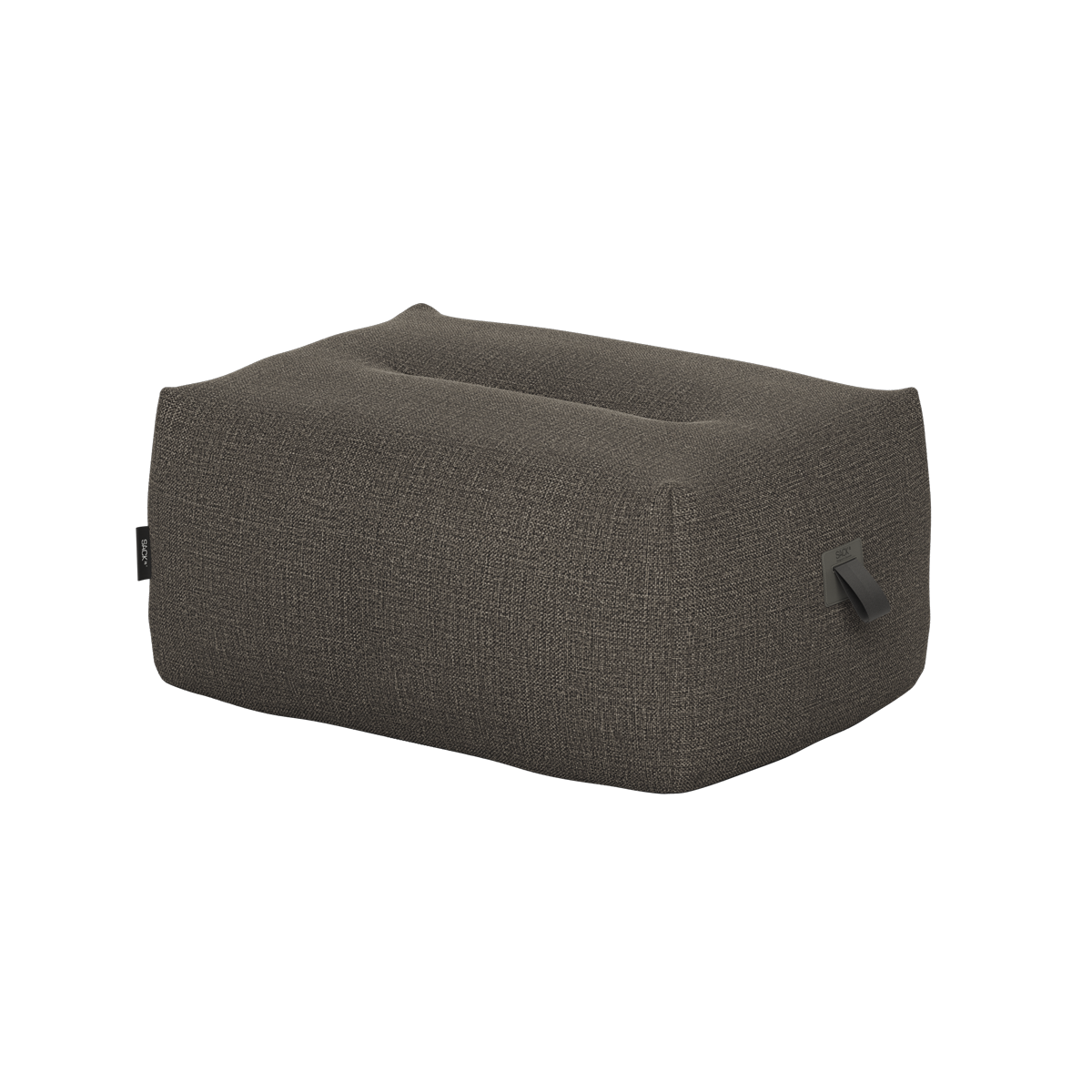 Dark textured outdoor pouf from sackit designed as a comfortable footrest extra seat or low lounge element for Nordic weather
