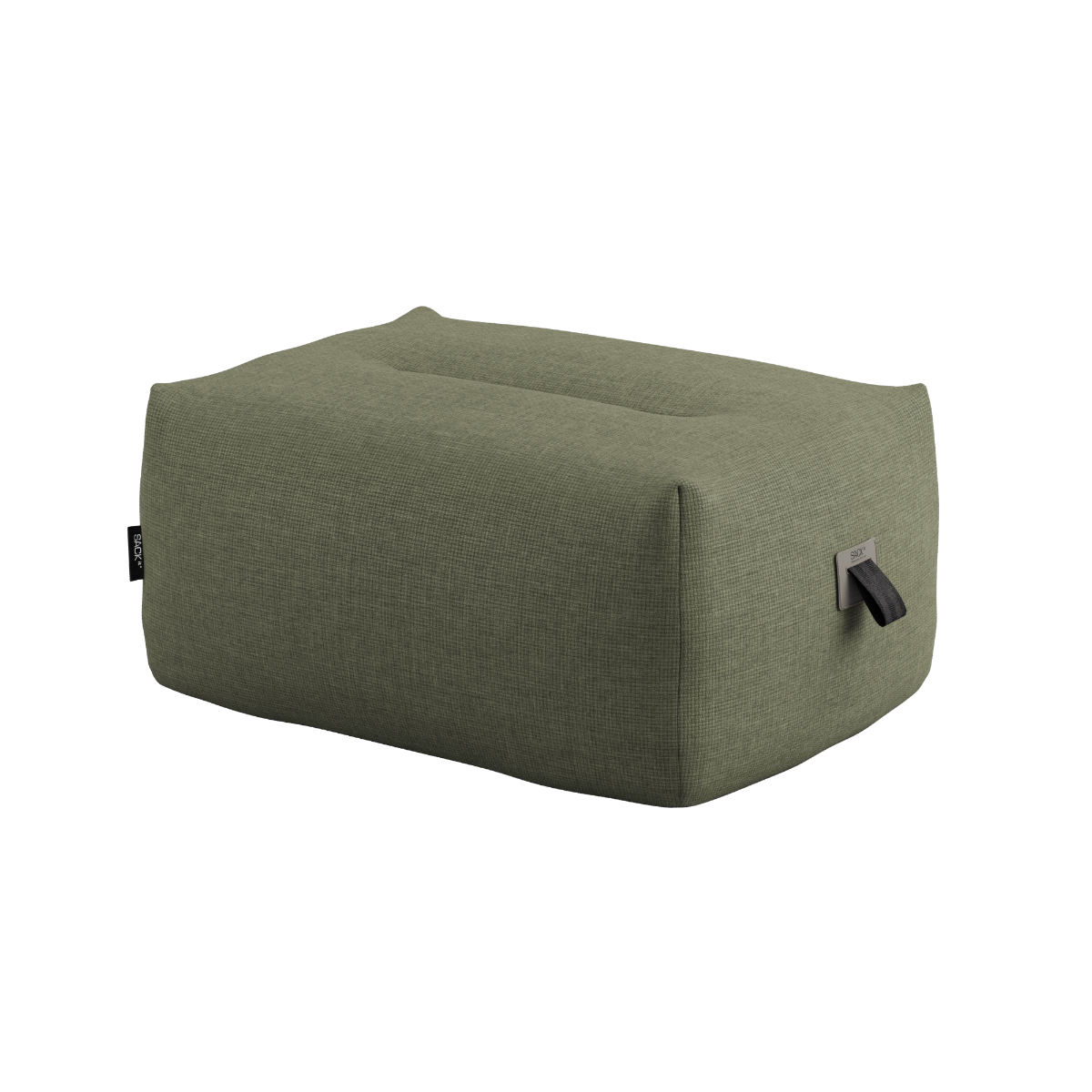 Kirra Olive Soft Sofa Outdoor Pouf with soft, rounded shape and water-repellent polyester cover.