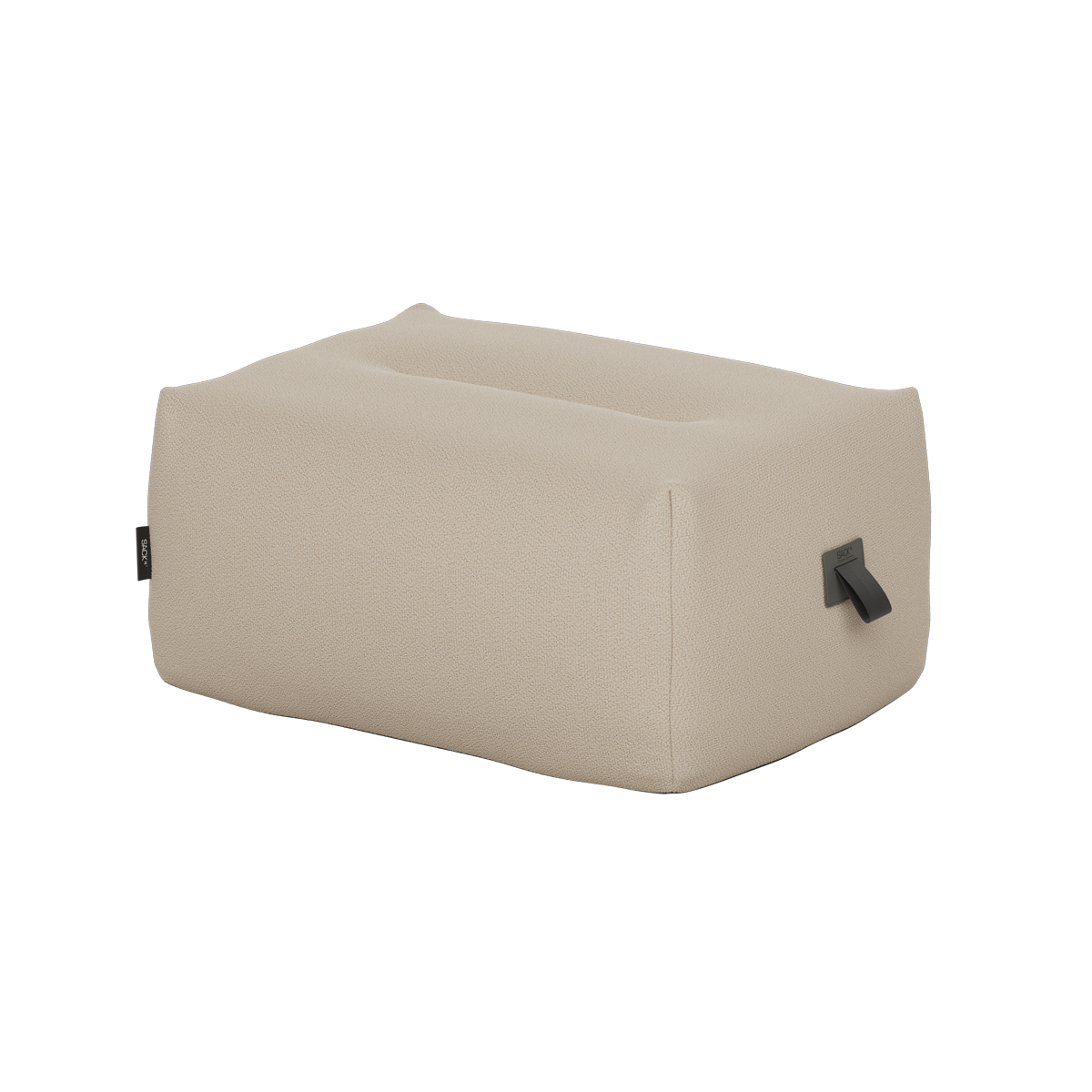 Beige outdoor pouf from sackit with a soft weather resistant design for use as a footrest extra seat or low lounge element