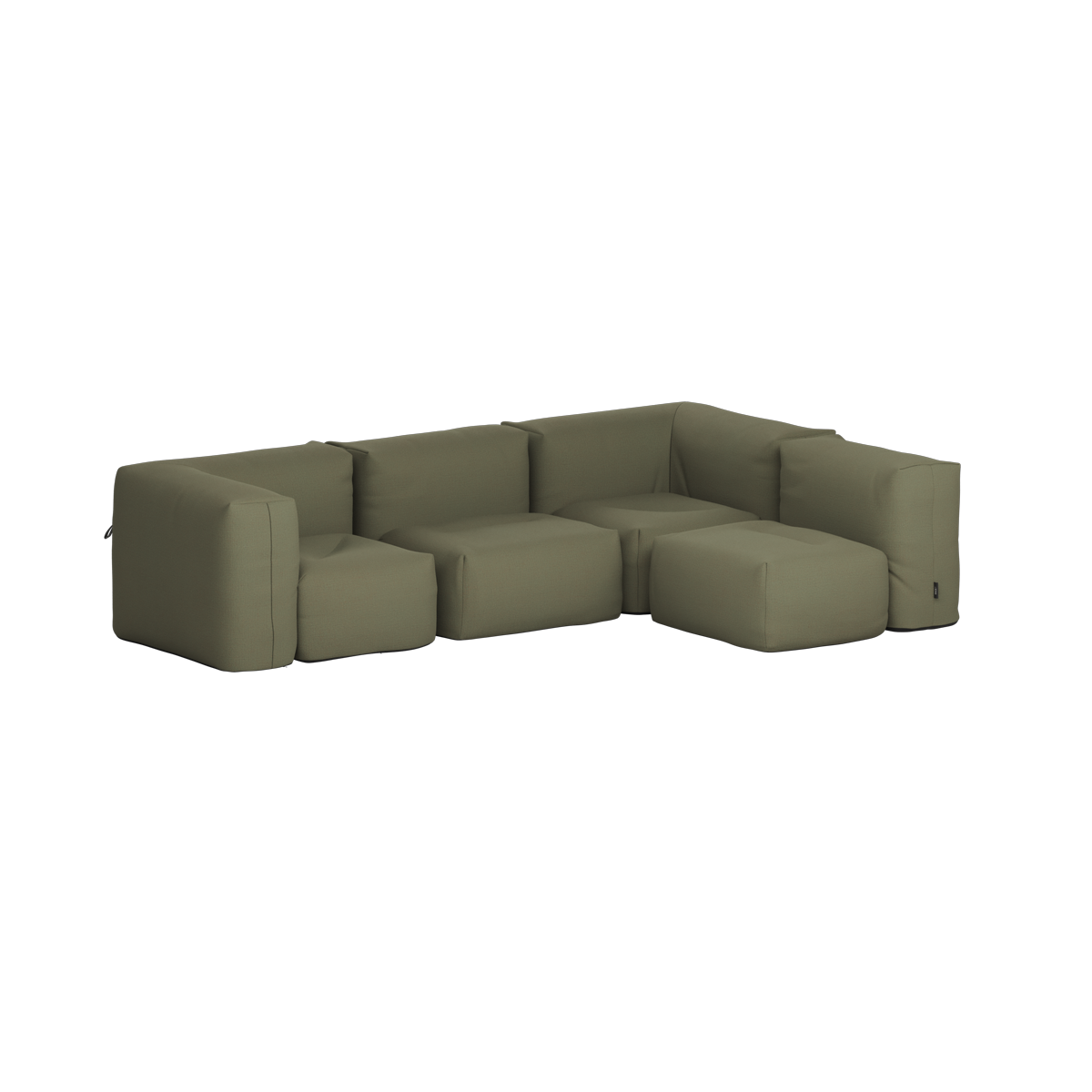 Olive green outdoor corner sofa with deep cushioned seats and supportive arms from sackit europe