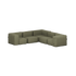 Olive green five seater outdoor corner sofa with deep cushioned seats and a low modular design by sackit on a black background