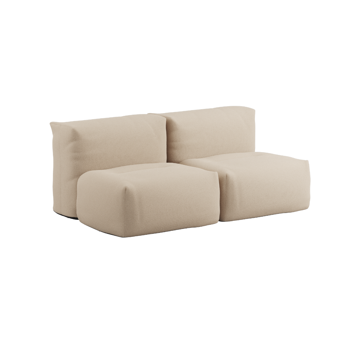 Bouclé Beige Soft Sofa Outdoor 2-seater with soft cushions and strap on light background