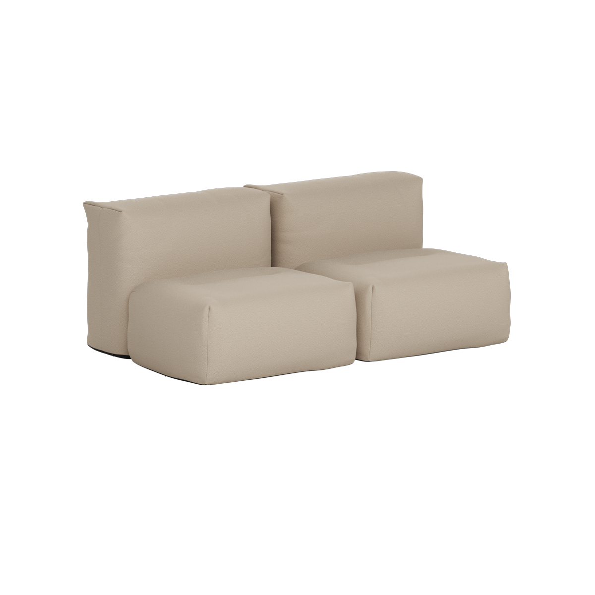 Beige two seater outdoor sofa with soft frameless cushions and a relaxed modern design by sackit for comfortable Nordic outdoor living