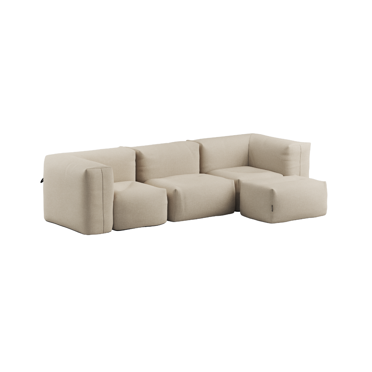 Kirra Sand Soft Sofa Outdoor 3-seater with pouf in soft fabric designed for outdoor use