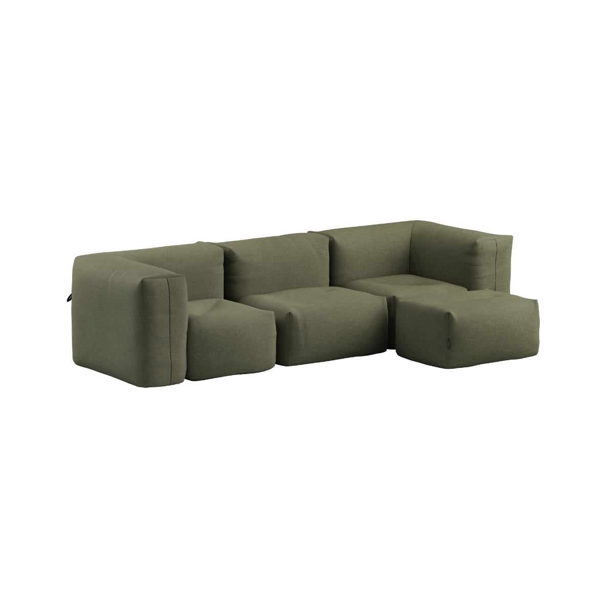 Kirra Olive Soft Sofa Outdoor 3-seater with pouf in soft, rounded design for outdoor use