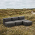 Soft Sofa Outdoor 3-seater with pouf in Kirra Olive color, soft fabric, modern outdoor setting.