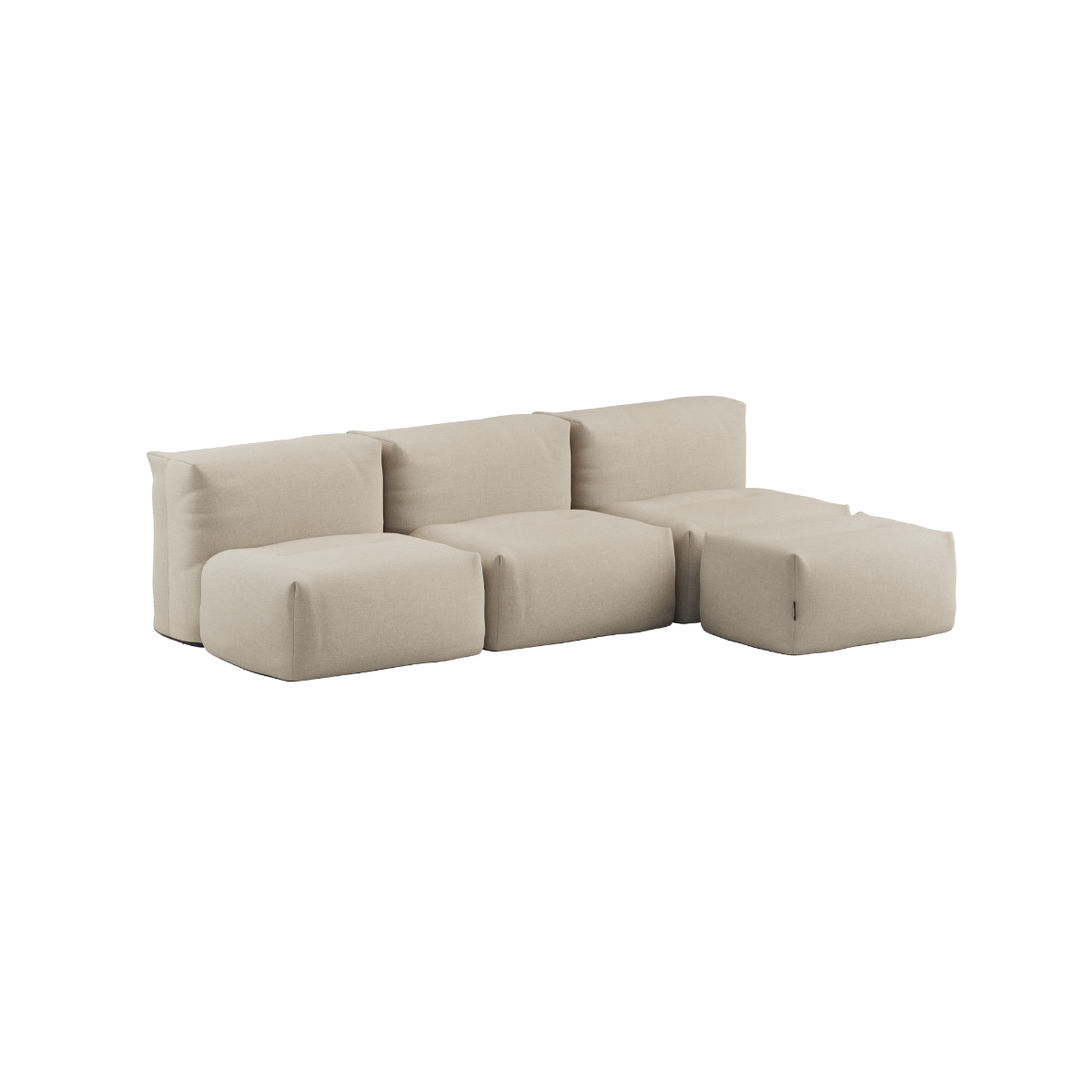 Boucle Beige Soft Sofa Outdoor 3-seater with pouf in a soft, frame-free design