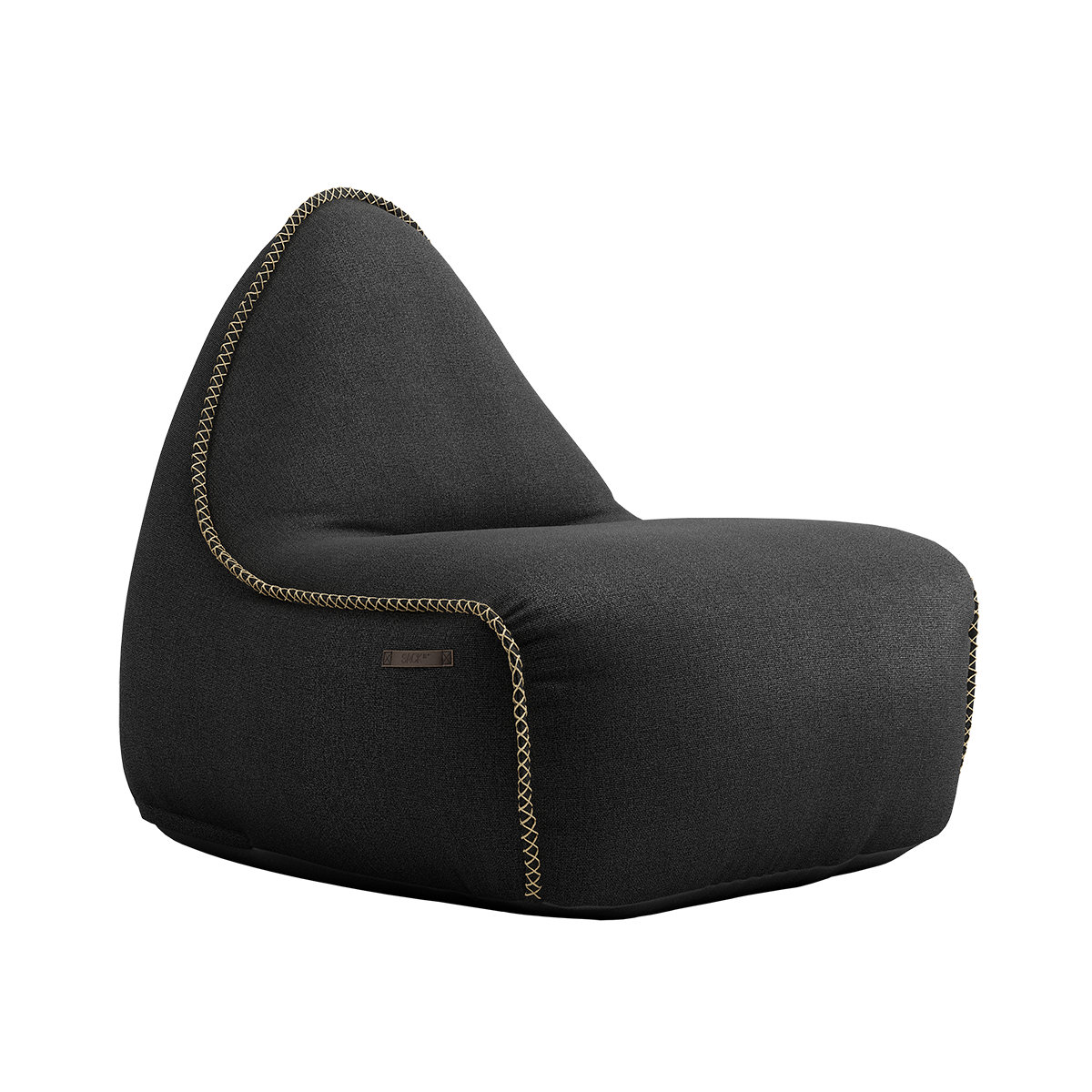 Medley Lounge Chair in black fabric with soft rounded shape and backrest on a white background