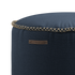 Cura Pouf in dark blue Cura fabric with hand-sewn stitches, round shape, and soft texture.