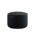 Black Cura Pouf with soft fabric and hand-sewn stitches, multifunctional footstool and extra seat