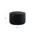 Cura Pouf in dark blue multifunctional fabric with a soft texture and round shape.