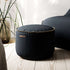 Round Cura Pouf in dark blue Cura fabric with soft texture and hand-sewn linen stitches
