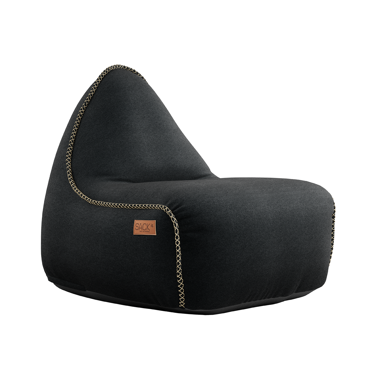 Black Canvas Lounge Chair with backrest in durable canvas fabric and hand-sewn stitches.