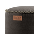 Canvas Pouf in canvas petrol with hand-sewn linen stitches, round shape, and soft fabric texture.