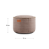 Canvas Pouf in canvas petrol color with hand-sewn linen stitches, round shape, and soft fabric texture.
