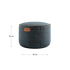 Canvas Pouf in petrol canvas fabric with hand-sewn linen stitches, round and sturdy design