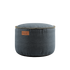 Round Canvas Pouf in petrol color with hand-sewn linen stitches on canvas fabric