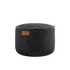 Cobana Pouf in black Cobana fabric with a round shape and hand-sewn stitches.