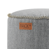 Round Cobana Grey pouf with durable fabric and hand-sewn stitches for indoor and outdoor use.