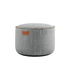 Cobana Pouf in sand melange fabric with a round shape and soft texture.