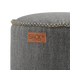 Round Cobana Grey pouf with durable fabric and hand-sewn stitches, suitable for indoor and outdoor use.