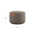 Round Cobana Grey pouf with durable fabric and hand-sewn stitches for indoor and outdoor use.