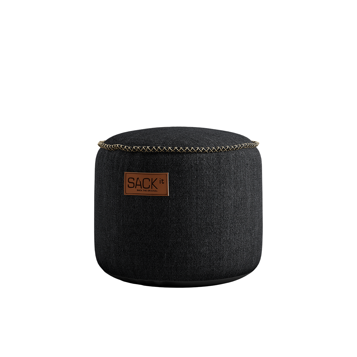 Cobana Junior Pouf in black with a round shape and soft fabric surface.